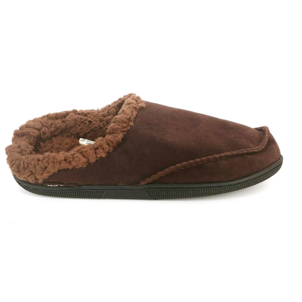 Muk Luks Mens Faux Suede Clogs Slippers Sherpa Lined Moc Toe Brown Large 12-13